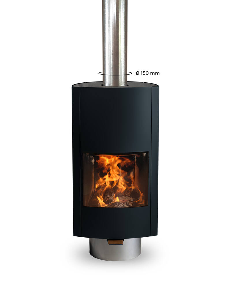 HYMME - raw steel - black - flue system Ø150 - with leather